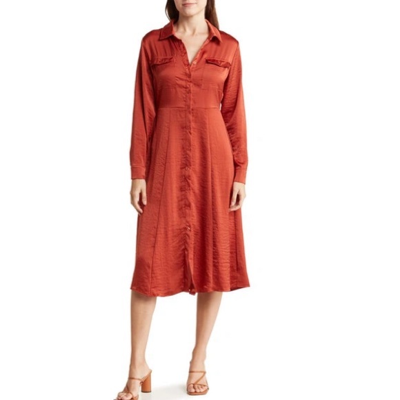 Lucky Brand Dresses & Skirts - Nwt Lucky Brand LONG SLEEVE MIDI SHIRTDRESS IN BURNT BRICK SZ M